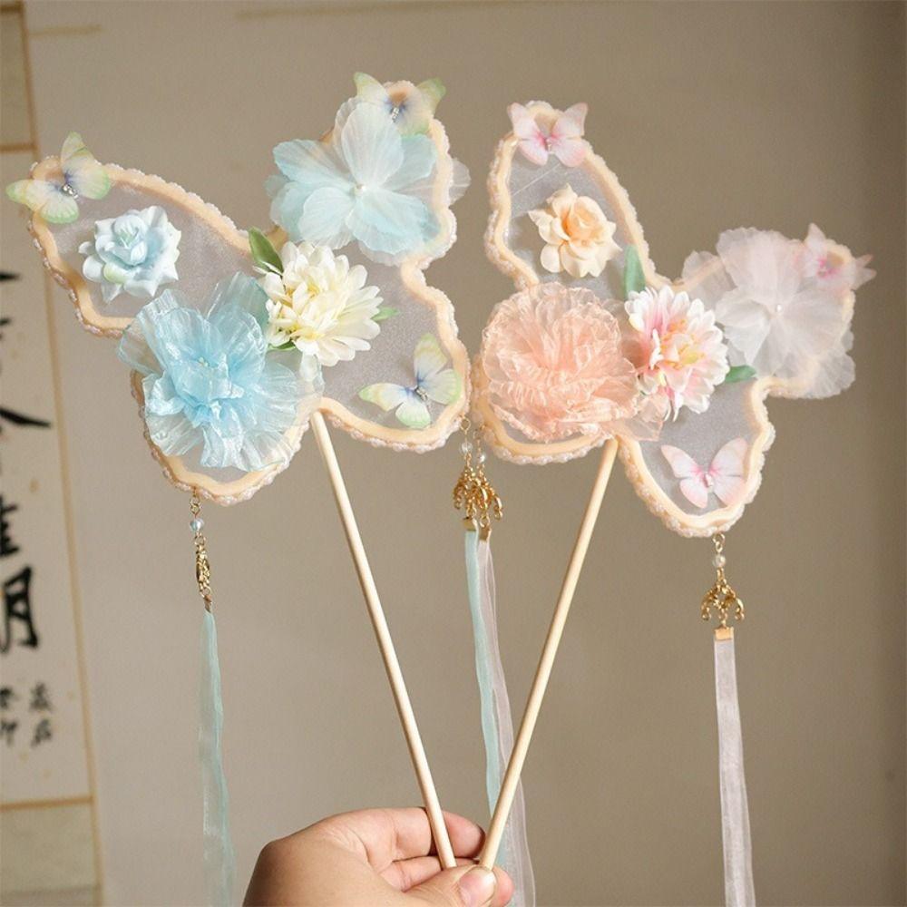 Decorative Butterfly Handheld Fan Handmade Dance Fan Ancient Flower Fan Artistic Performance