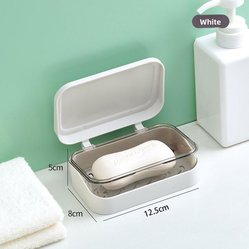 Soap Box with Double-layer Lid for Draining Water, No Need To Drill Holes, Laundry Soap and Soap Box Storage Rack