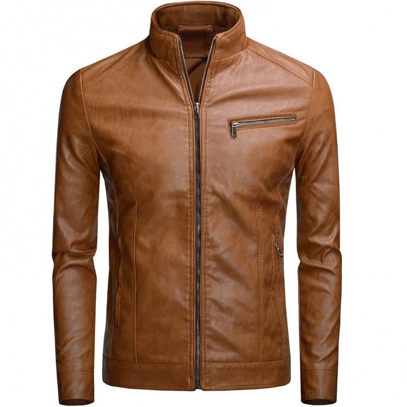 Autumn and winter new men's European and American casual stand-up collar locomotive leather jacket jacket tide