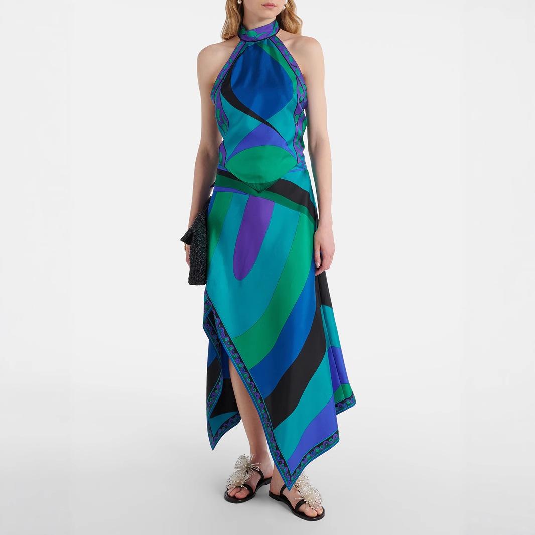 

Multi Color Sleeveless Halter Neck Maxi Dress with Pattern XL зелений