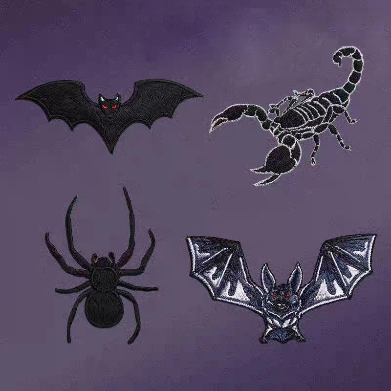 4Pcs Animal Embroidery Patch Spider Scorpion Bat Iron On Patch Applique DIY Holes Repair Clothing Decoration