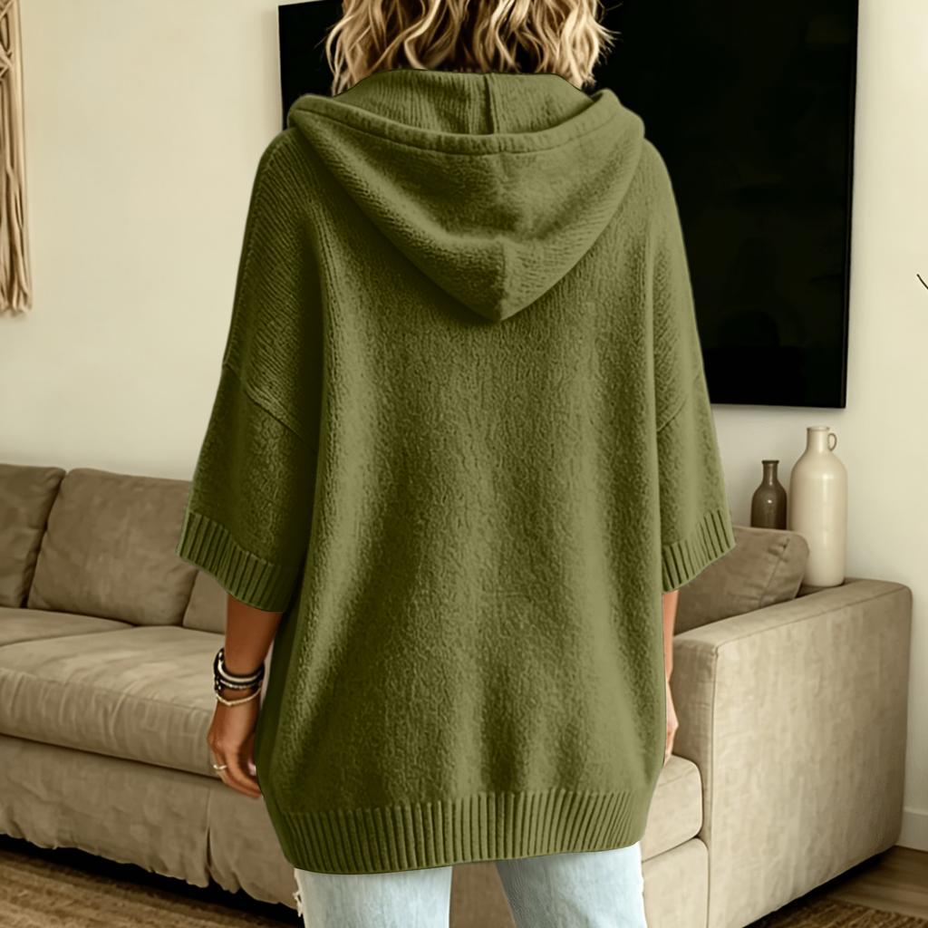 Women's Long Sleeve Button Front Hooded Knit Cardigan – Color Casual Fall Winter Outwear