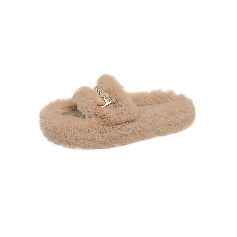 Internet celebrity thick-soled fluffy slippers women wear 2025 autumn and winter new round cotton slippers fashion trend slippers