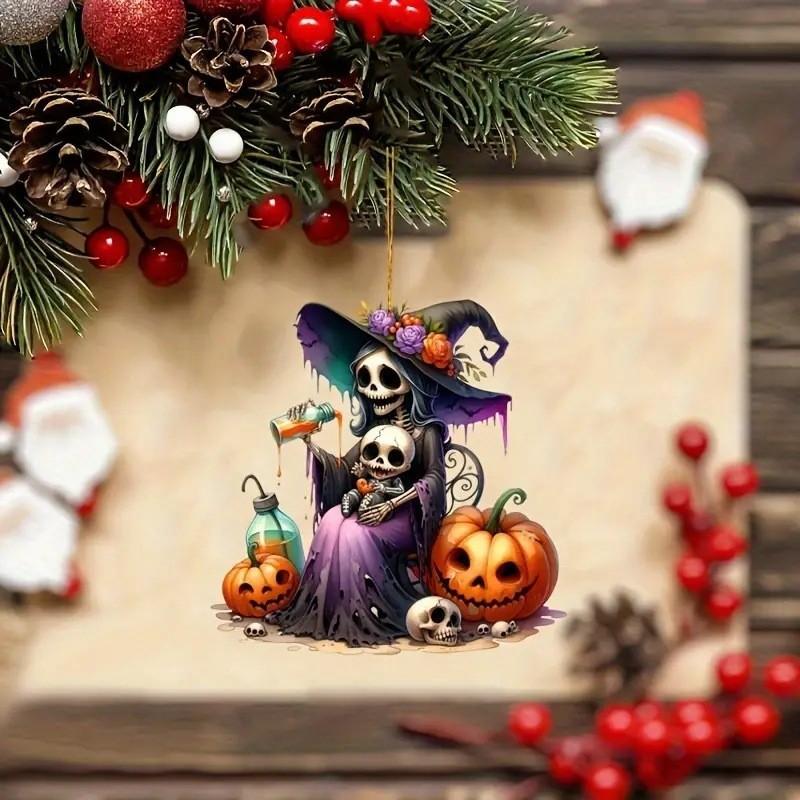 Skull Halloween Themed Pumpkin Pattern Acrylic Pendant For Decoration Holiday