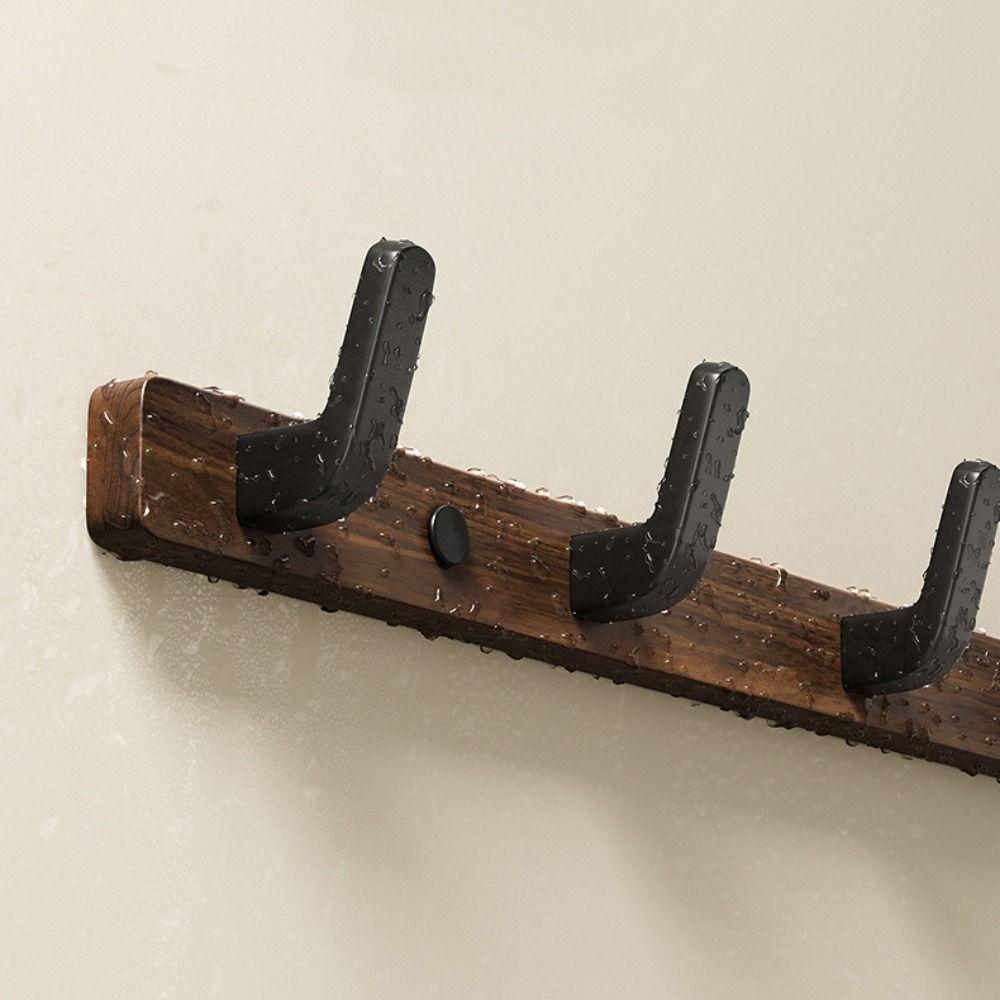 Nordic Style Wooden Clothes Hook Punch-Free 3/4/5 Hooks Clothes Hanger Wall Mounted Bathroom Storage Rack Bathroom