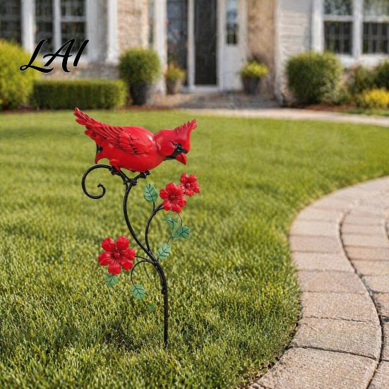 Decorative Yard Signs Red Bird Garden Stake Metal Art Condolence Gifts for Women Flower And Ornament Patio Lawn Pathway Memorial Site Decor