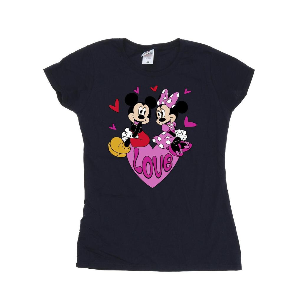 Disney Womens/Ladies Love Hearts Mickey & Minnie Mouse Cotton T-Shirt