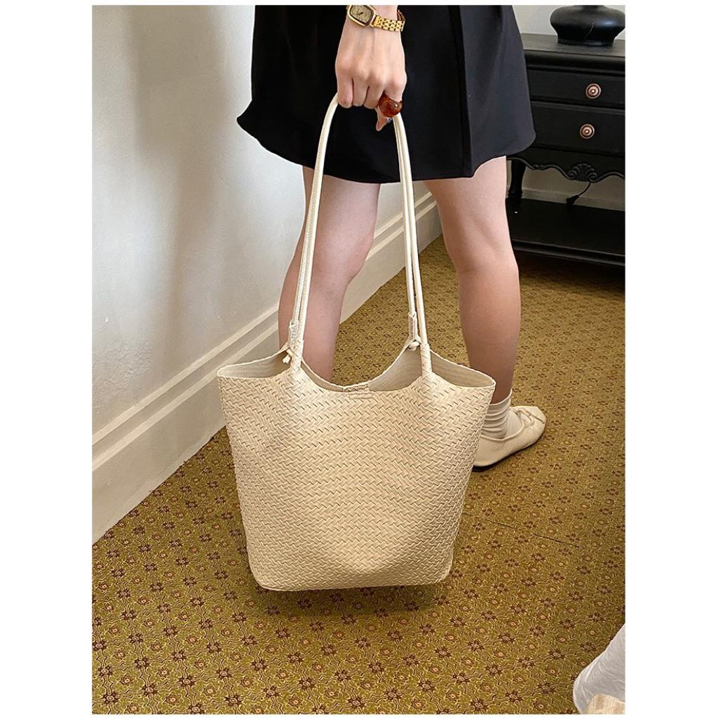 Tote Bag Women PU Woven Texture Large Capacity Office Daily Use