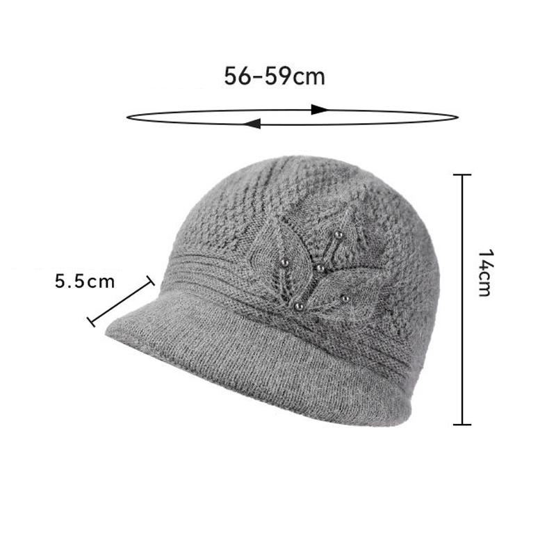 Mother Warm Hat Women's Autumn Winter Rabbit Hair Knitted Hat Middle-Aged and Elderly Thick Ear Protection Fisherman Hat