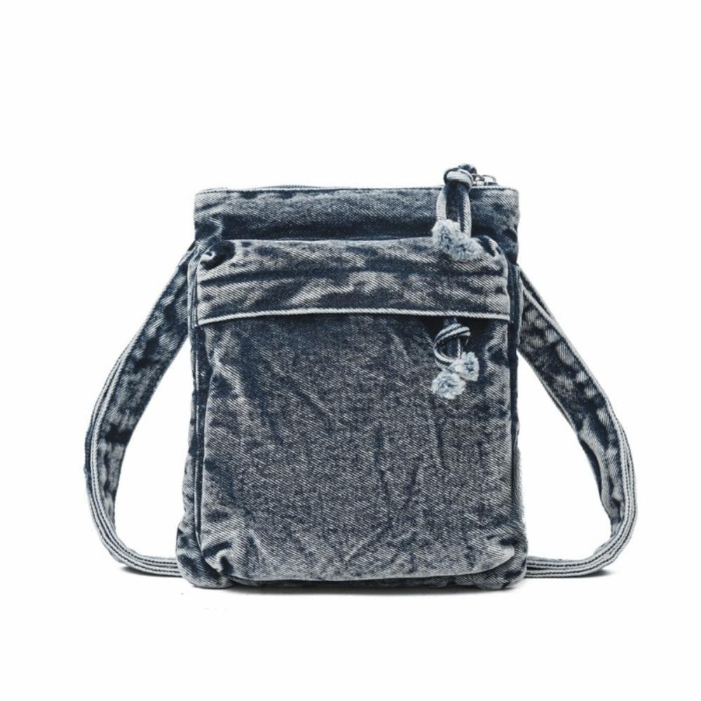 Large Capacity Canvas Crossbody Bag Zipper Closure Messenger Bag Denim Shoulder Bag  Office Use