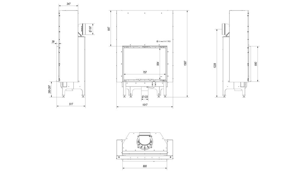 Steel fireplace KRATKI NADIA 13 kW Ø 200 Lift-up