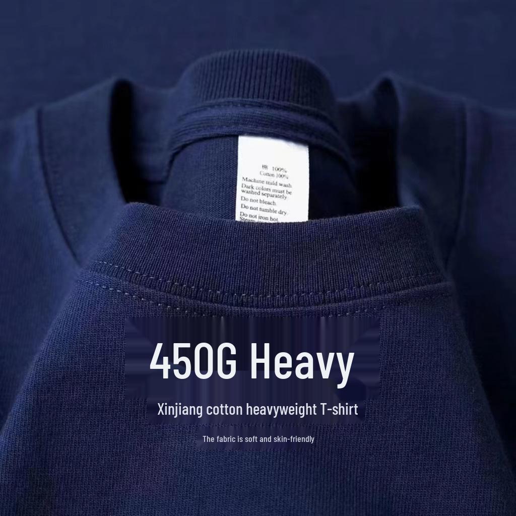 450g Heavyweight Short Sleeve Men's Summer Pure Cotton Tee with Small Collar