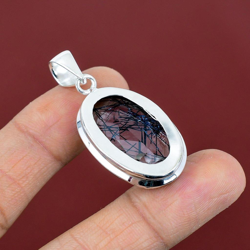 Faceted Black Rutile Pendant Gemstone Pendant 925 Sterling Silver Pendant Handmade Black Rutile Jewelry Gifts for Her Latest Design Pendant