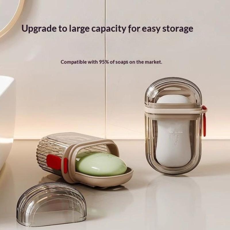 Portable Soap Case with Lid 1pc, Leak Proof Travel Soap Box Compact Oval, Clear Lid Drain Holes for Camping Gym