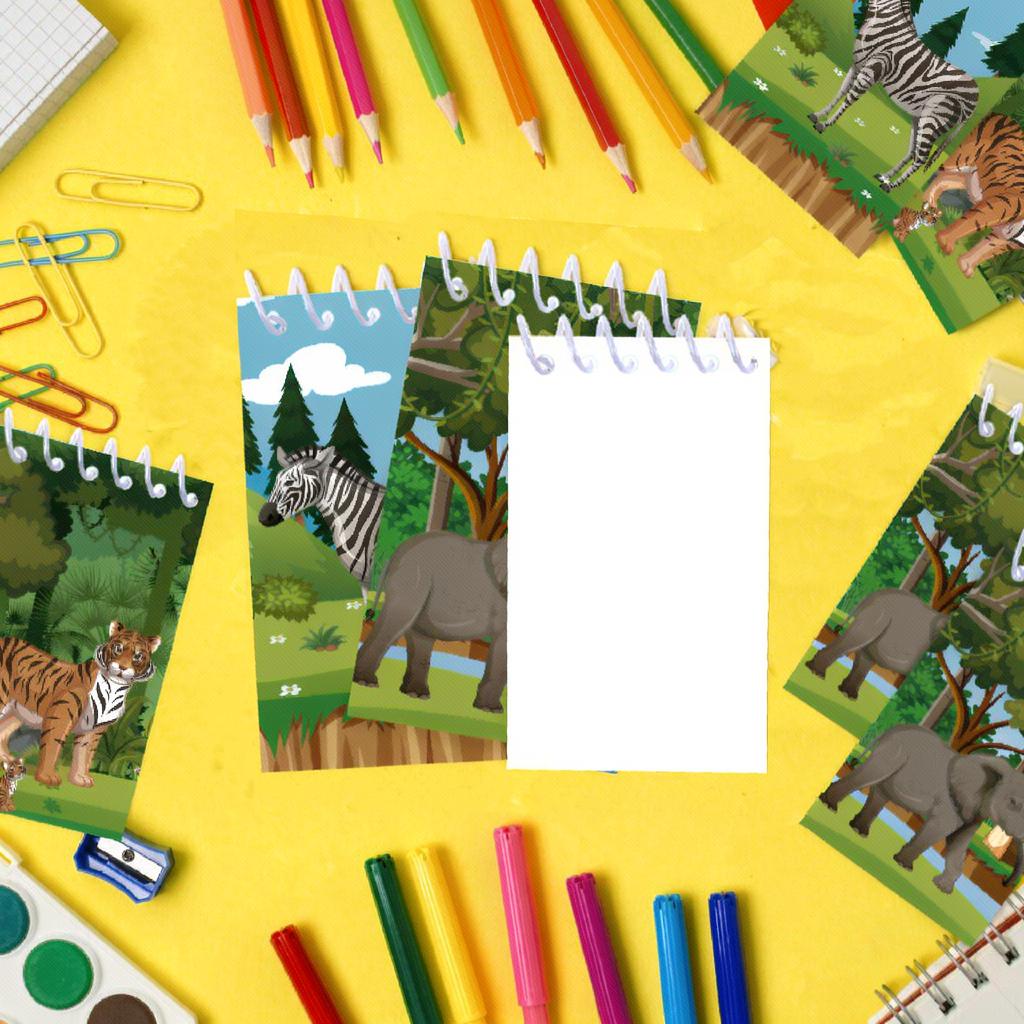 8pcs Forest Animals Spiral Notebook 80GSM Portable Tear-Off Memo Pad Jungle Wildlife School Diary Student Stationery