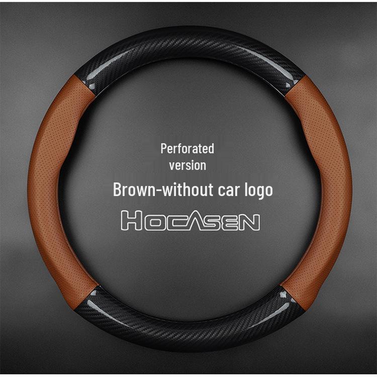 Universal Genuine Leather Carbon Fiber Steering Wheel Cover, Ultra-Thin and Comfortable Grip for All Seasons
