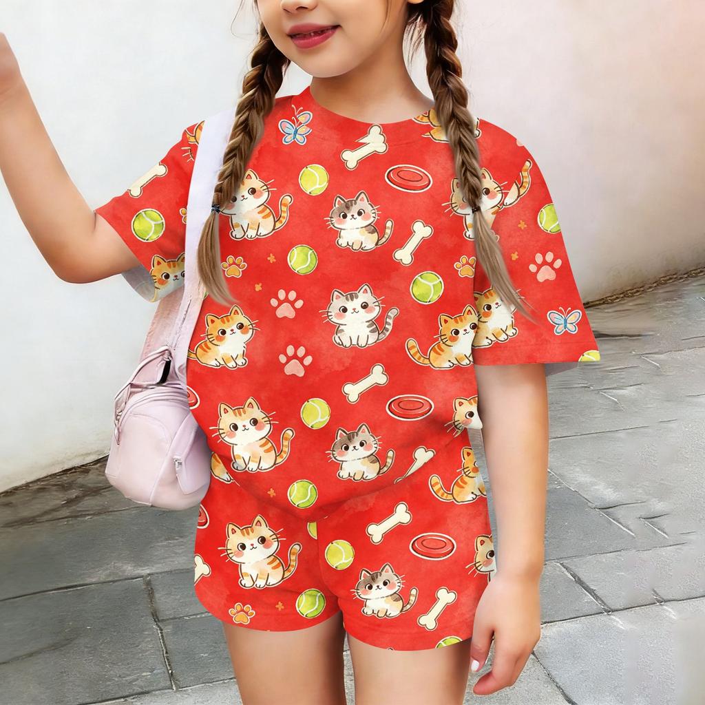 Kids Casual Short Sleeve Top and Shorts Set Animal Print Lightweight Comfortable Summer Outfit for Boys and Girls Soft Fabric