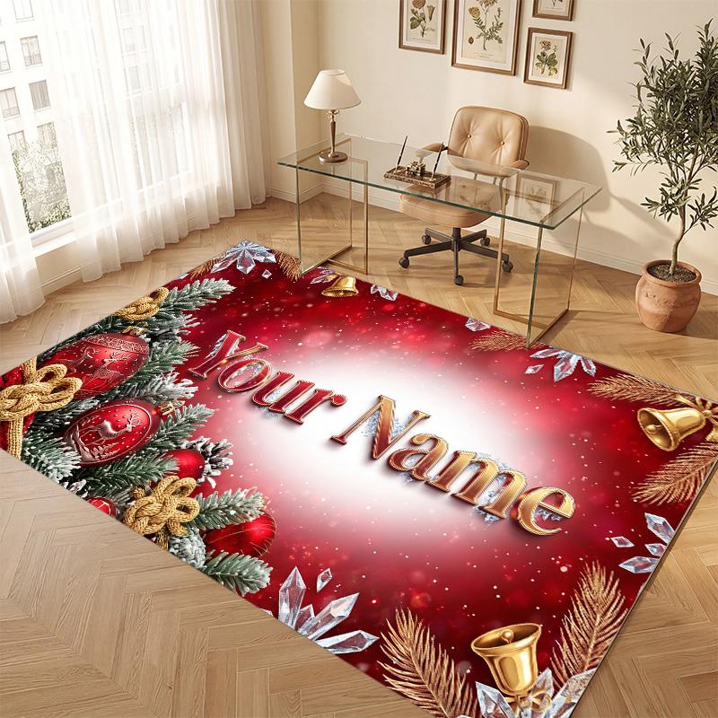 Christmas Theme Soft Crystal Velvet Rug Custom Name & Text Print Non Slip Floor Rug for Bedroom Living Room