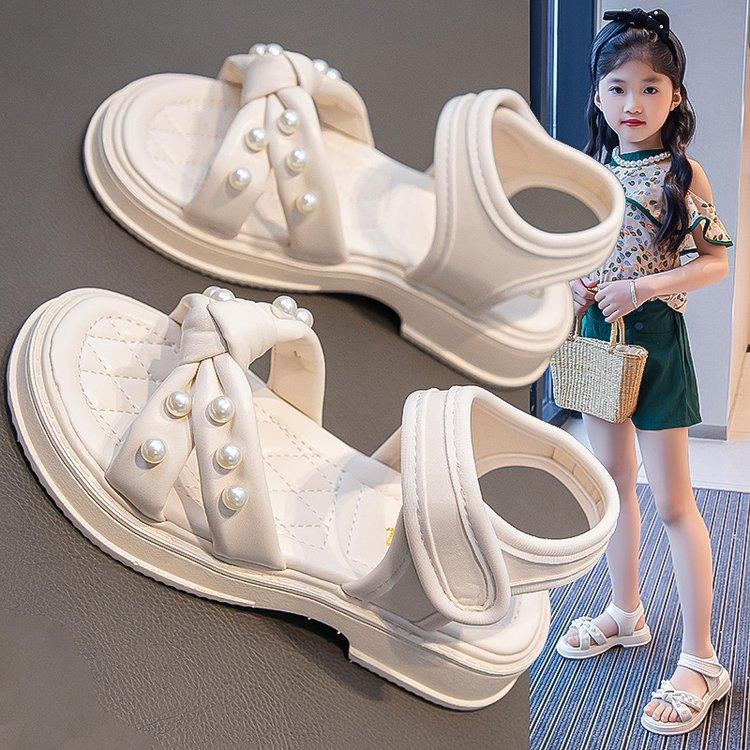 Little Girl Sandals Girls Summer New Pearl Children's Shoes Girls Foreign Princess Shoes Non-slip Beach Shoes