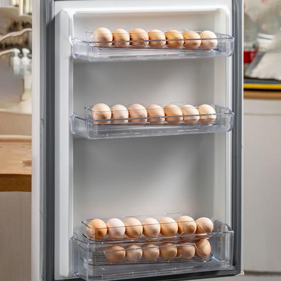 Automatisches Eier-Aufbewahrungsregal mit großer Kapazität, transparentes Design, Kühlschrank-Eier-Organizer, Aufbewahrungsspender