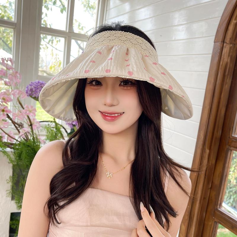 Empty Top Sun Hat Women'S Summer Sun Protection Sun Hat Small Fresh Polka Dot Fashion Big Brim Color Glue Hat