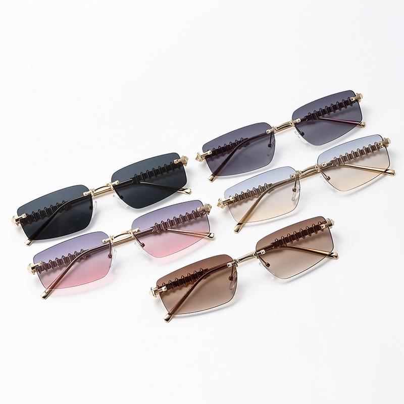 2pcs Rimless Metal Frame Square Sunglasses Women Gradient Color Lens Sun Glasses Vintage Irregular Legs Design Eyewear UV400