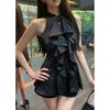 Official picture real price, ruffle edge sleeveless shirt top women's summer French temperament medium and long waist slim shirt