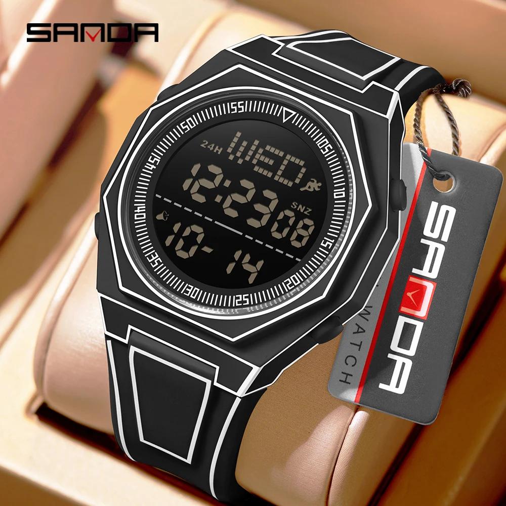 SANDA Men's and Women's Sports Electronic Watch Multi functional 5ATM Waterproof Colorful Night Light Alarm Clock Timing