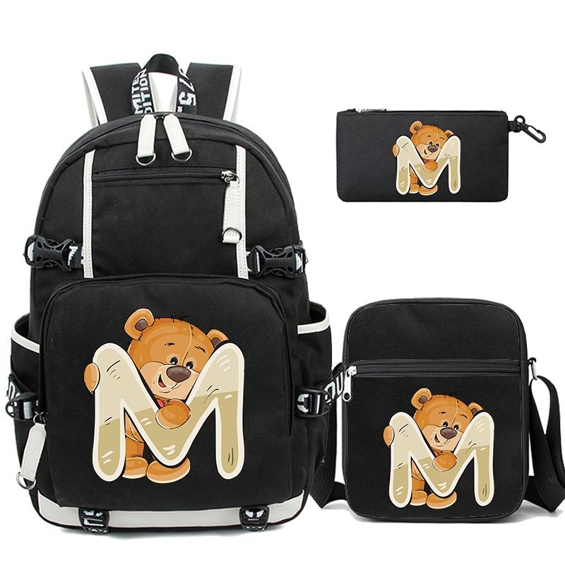3Pcs/set Cute Little Bear 26 English Letters Bookbag Back To School Backpack Child Gift with Pencil Case Shoulder Bag Backpack