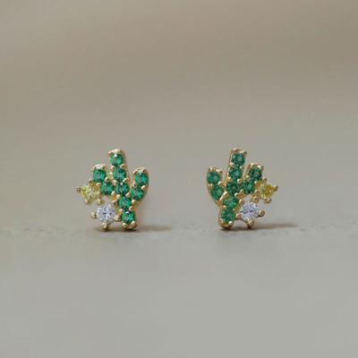 Frische und niedliche Kaktus-Ohrringe, Exquisite Mikro-Einlege-Japanische und Koreanische Ohrringe, Vielseitig für den Alltag