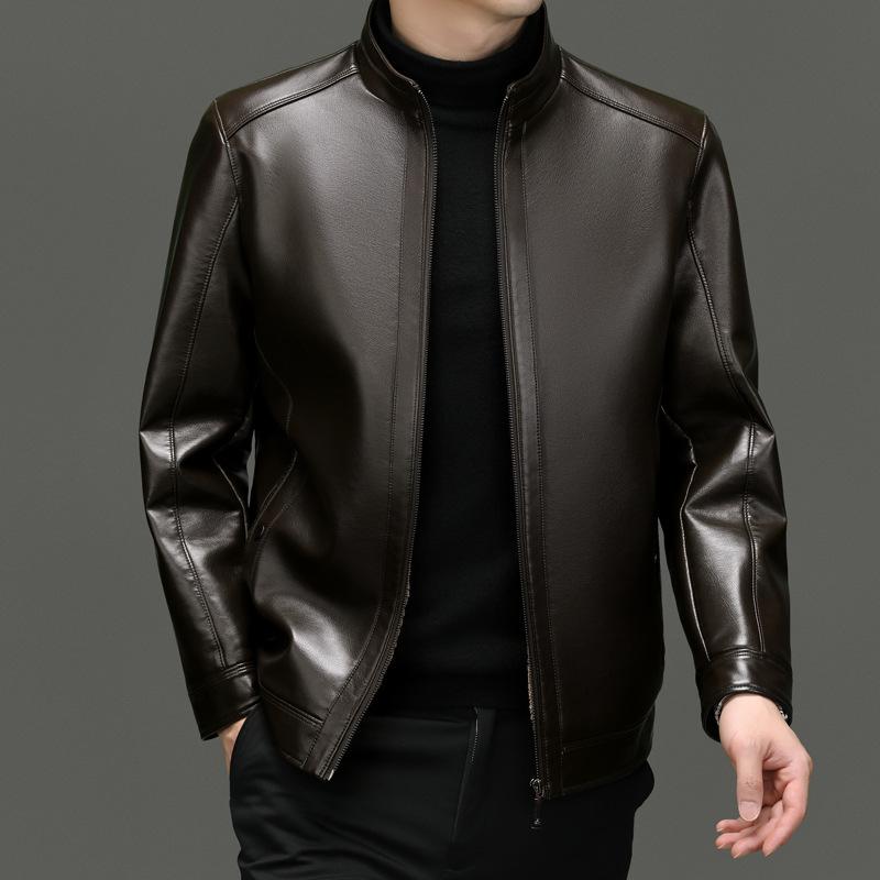 Fur All-in-one Leather Jacket Men's Genuine Leather Jacket Plus Velvet Thickening Winter Heat Preservation Middle-aged Stand-collar Sheepskin Jacket