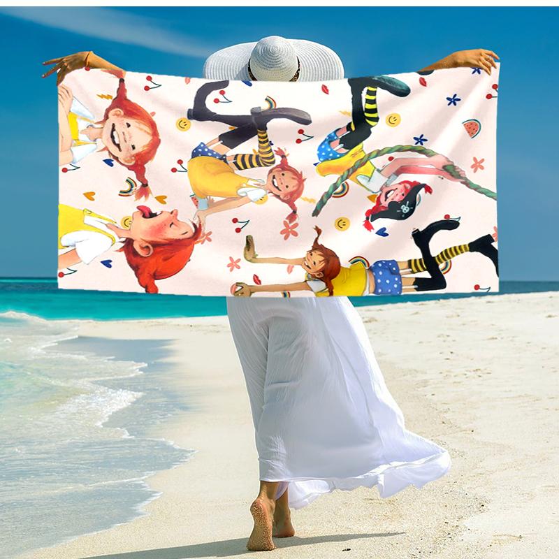 1pc Pippi Longstocking1 Beach Towel, Comfortable and Thick, and Swimming/Bath/Picnic/Camping Towel, Suitable for Seaside Beaches