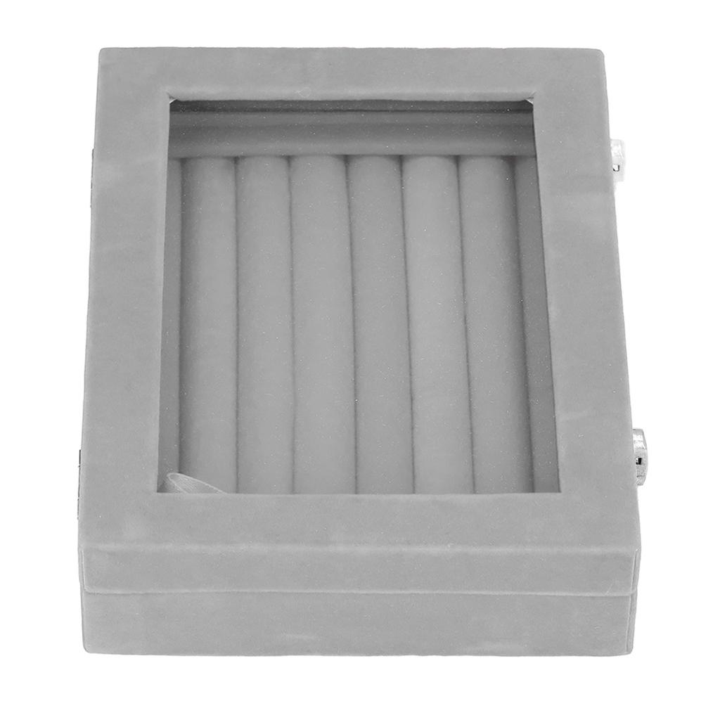 Jewelry Box 7 Slots Velvet Jewellery Holder Storage Display Case for Earring Bracelet Gray