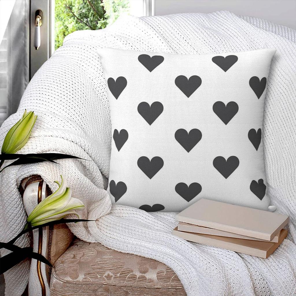 Charcoal Grey Love Hearts Pillowcase Polyester Linen Velvet Printed Zip Decor Sofa Cushion Cover