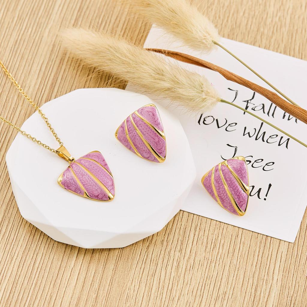 Heart-Shaped Women's Stud Earrings with Light Luxury Gem and Stainless Steel Heart Necklace