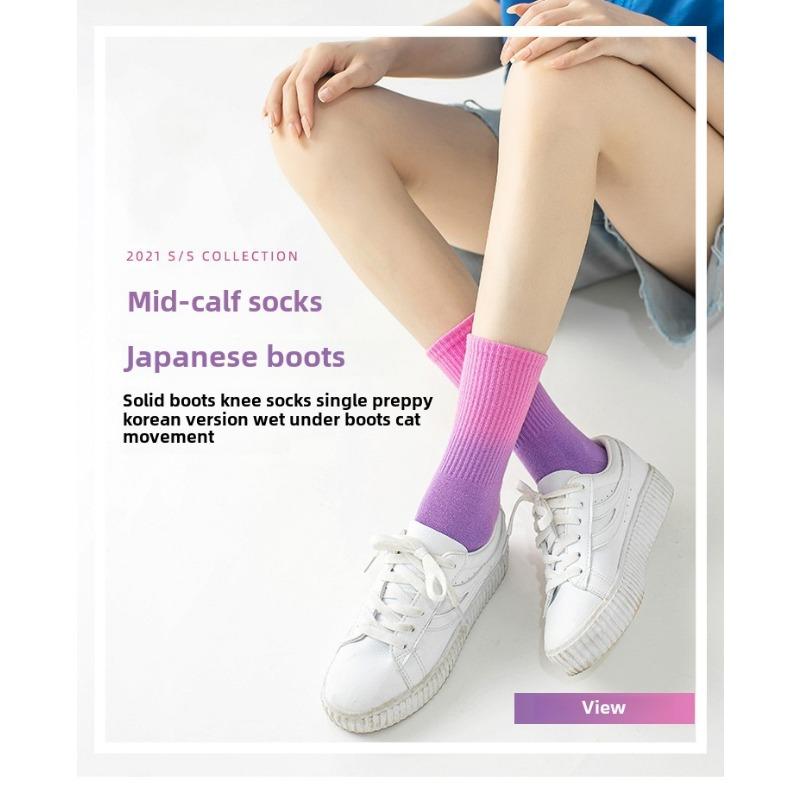 5 Perechi de Șosete Subțiri de Primăvară/Vară pentru Femei, cu Absorbție a Umidității, Transpirație, Respirabile, cu Vopsea Tie-Dye în Gradient