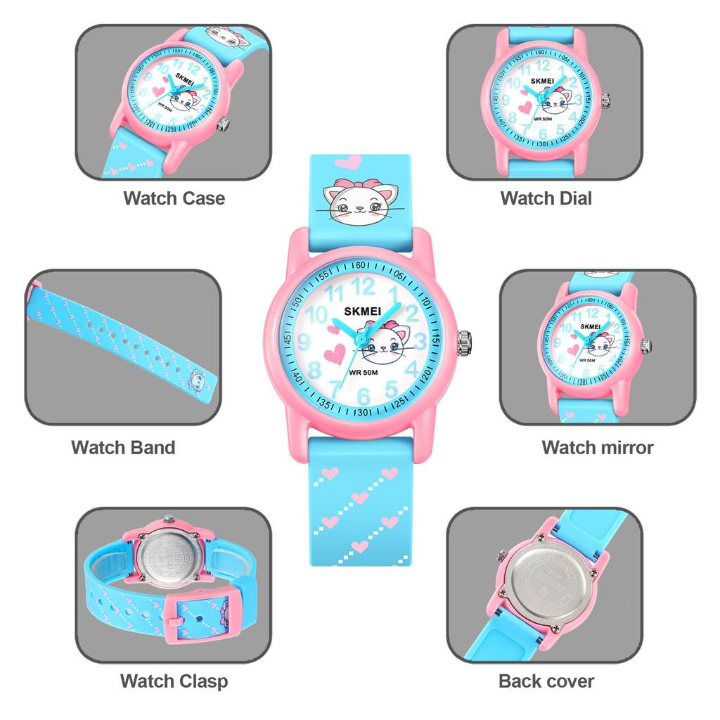 SKMEI 2157 Cartoon Children's Watch 50 Meter Waterproof Cartoon Printed Strap Quartz Movement Gift for Child
