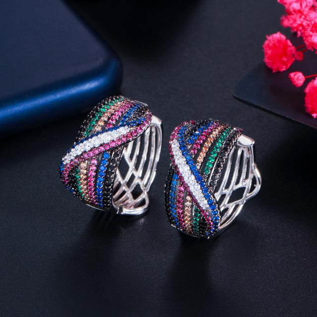 

2022 популярные модные ювелирные изделия, креативные многослойные серьги-кольца, микронабор, витые серьги с цирконом для женщин, подарок на свадьбу, банкет