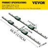 VEVOR 3PCS Linear Rail 2-167.6 cm(0.78-66 Inch), Linear Bearings and Rails with 4PCS HSR20 Bearing Block