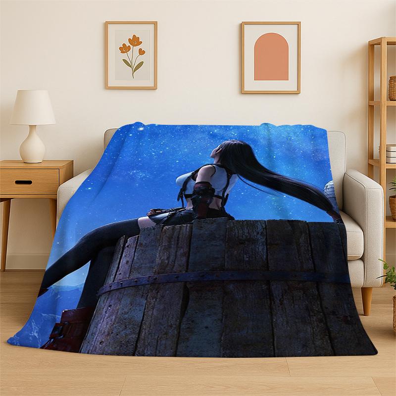 Cloud Tifa Final Fantasy Games Sephiroth Flannel Blanket Soft Warm Throw Blanket for Bedroom Living Room Bed Travel Picnic Gift