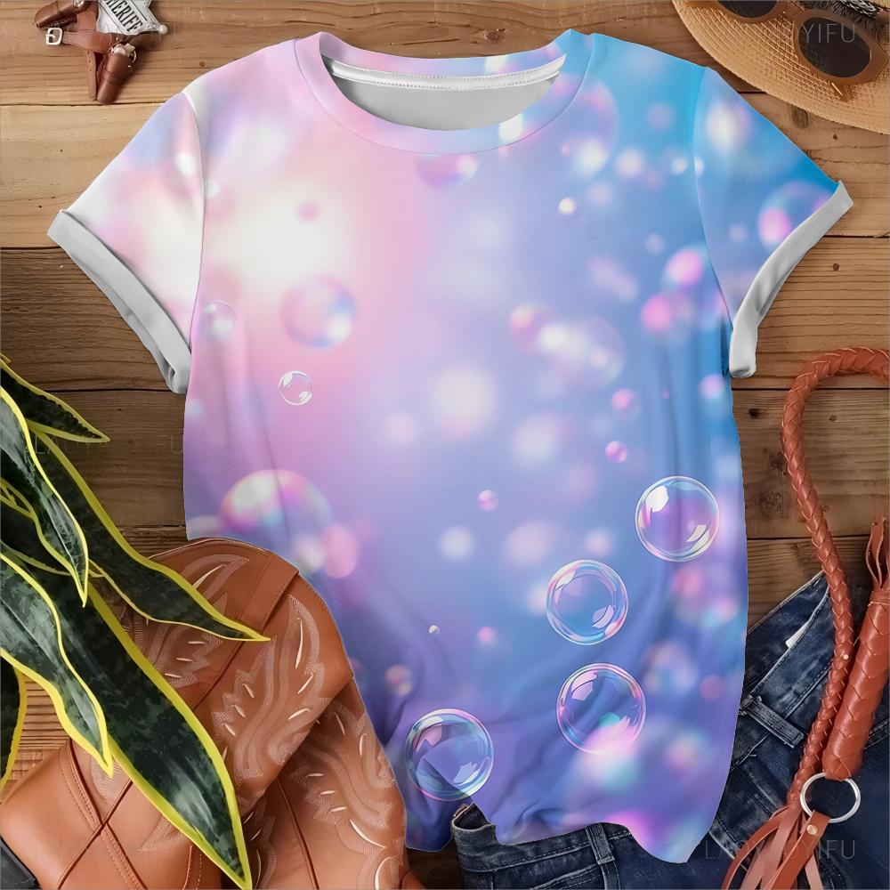 

Мечтательная прозрачная футболка с 3D-принтом в виде пузыря для женщин, повседневная, модная, удобная, фиолетово-синяя, с коротким рукавом S