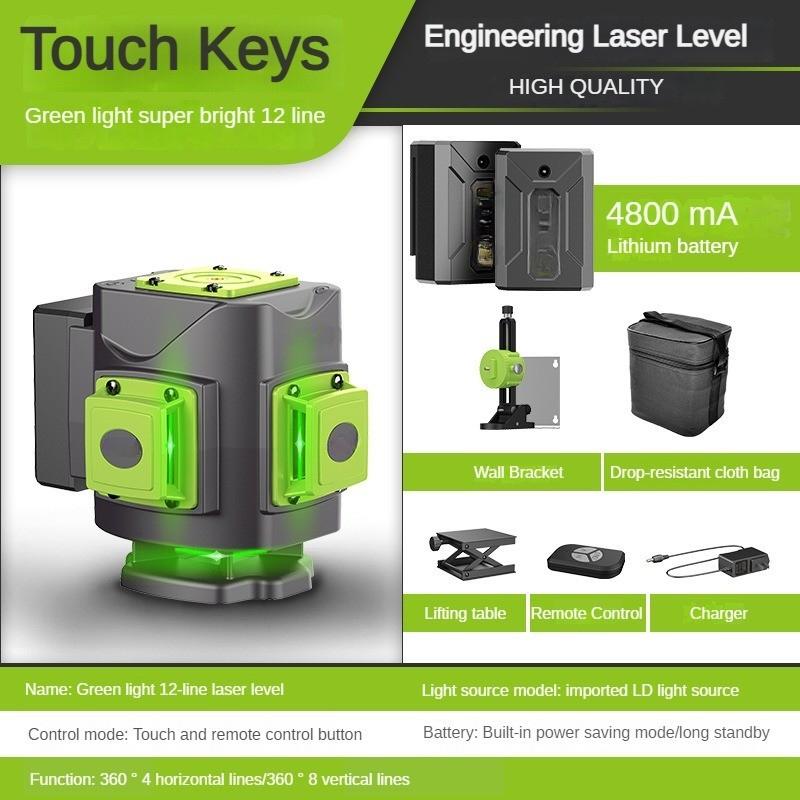 12/16 Line New Laser Level 360 ° Horizontal and Vertical Cross Green Line Projector Portable Auto Self-Leveling Measuring Tools