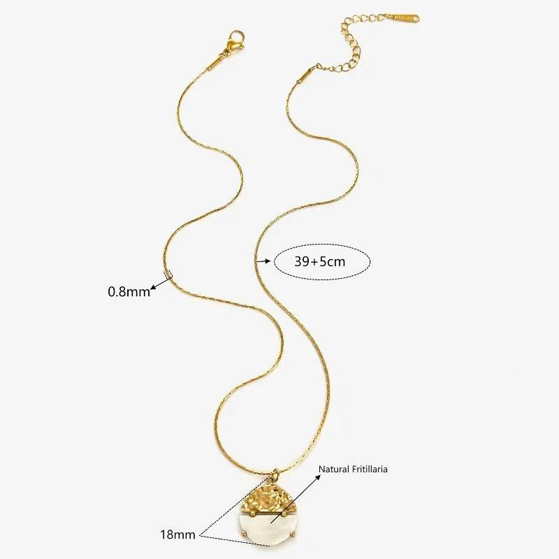 Stainless Steel Gold Plated Natural Stone Circular Pendant Necklace Dainty Jewelry for Women Birthday Surprise Gift