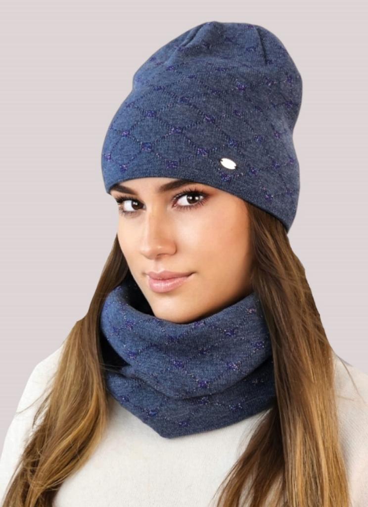 Diamond Set with Cotton Hat and Neck Warmer, Navy Blue