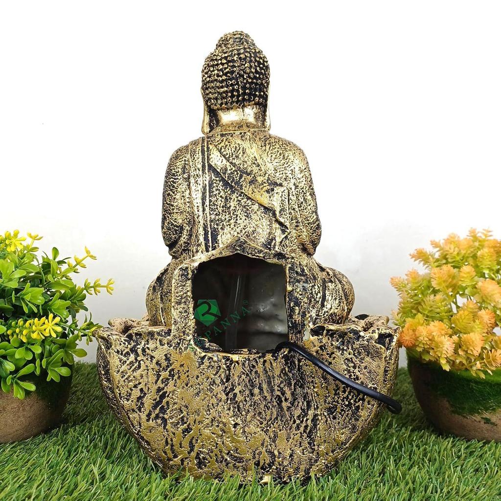Lotus Buddha Table Top Water Fountain with RGB LED Light for Home Décor/Gift/Vastu/Pooja/Reception/House Warming (Gold)