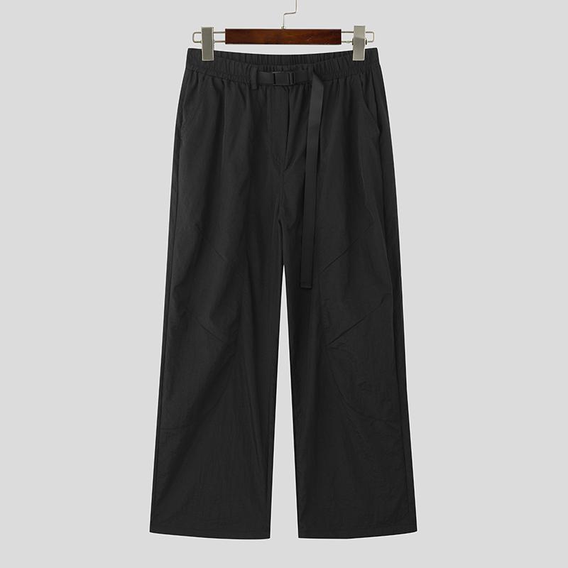 

INCERUN Мужские повседневные прямые брюки с эластичным поясом и карманами, длинные уличные брюки-карго M чёрный