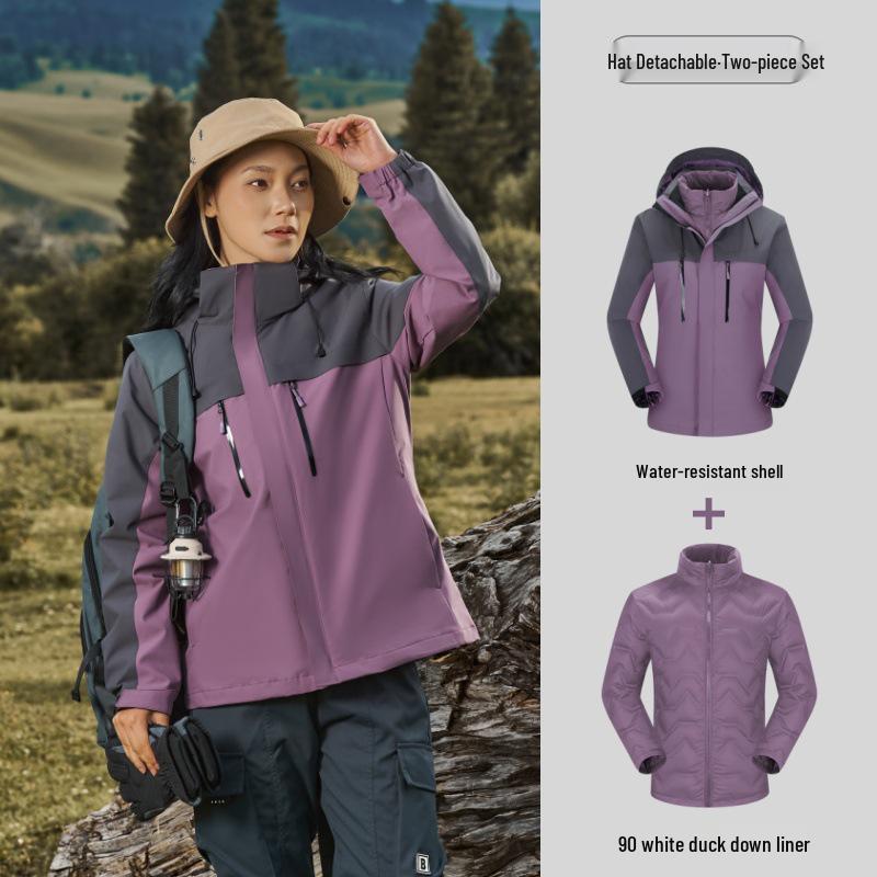 Women's 3-in-1 Down Jacket: Waterproof, Windproof, Outdoor Style for Autumn and Winter