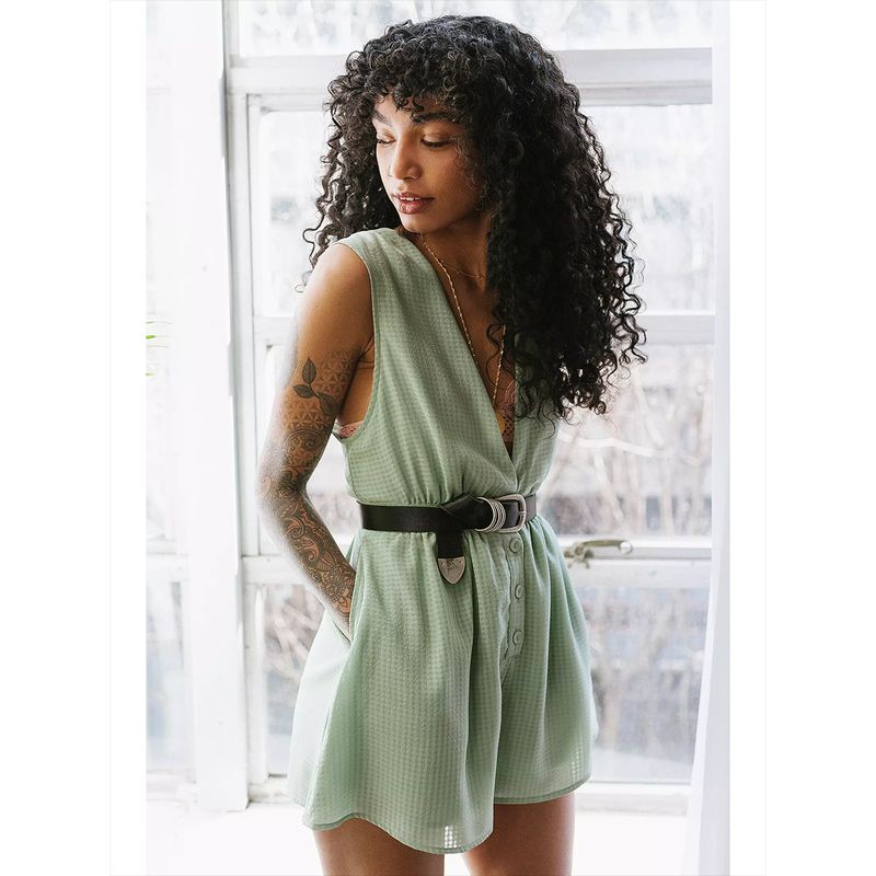 

Foreign Trade Original Order UO Original D Gingham Chiffon Deep V Button Jumpsuits Jumpsuit Waist V Neck Vest Culottes GW chart color closer XS