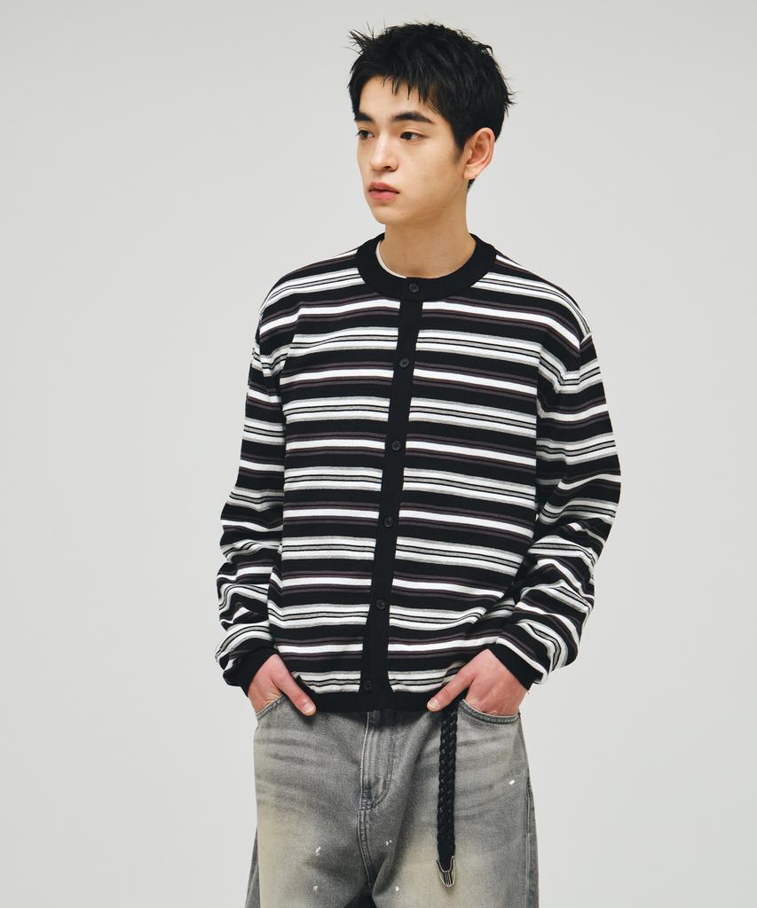 ECORR Washable Cotton Striped Crop Cardigan_Black