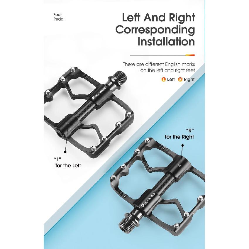 WEST BIKING Carbon Fiber Tube Bicycle Pedals MTB BMX Road Bike Cycling Footrest Lightweight CNC Aluminum Alloy 3 Bearings Pedal